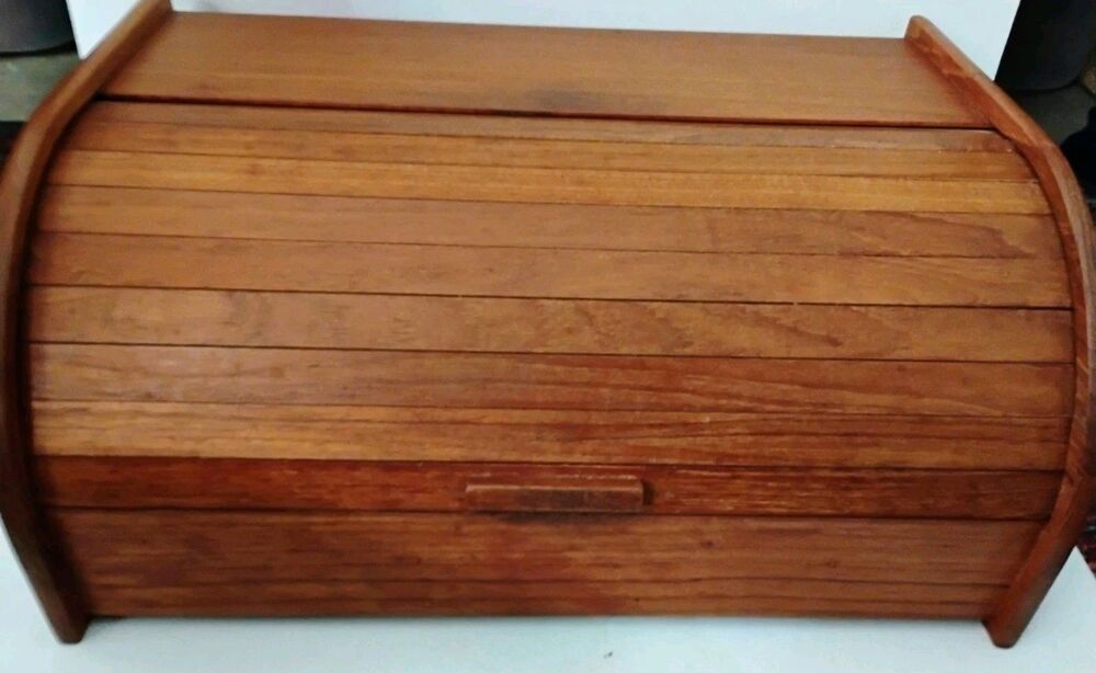 Vtg Kalmar Designs Teak Wood Roll Top Bread Box Tambour Door Made in Thailand